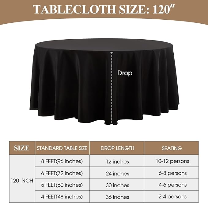 Round Tablecloth 2 Pack 120 Inch Black Tablecloths Washable Decorative Linen Polyester Table Clothes Cover for Dining Table Banquets Buffet Parties and Wedding