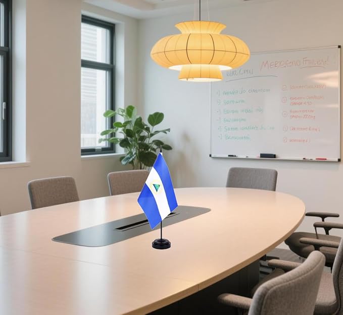 Nicaragua Desk Flag 12" Solid Pole Deluxe Set Nicaraguans Flags Banner Mini Small Nicaragua Office Table Flags with Black Stand Base Desktop Decorations(2Pack)