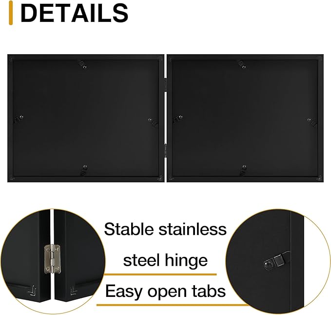 decorUhome Double 7x5 Picture Frame Vertical, Engineered Wood Bifold Photo Frame with Plexiglass for Tabletop Display, 7x5, Black