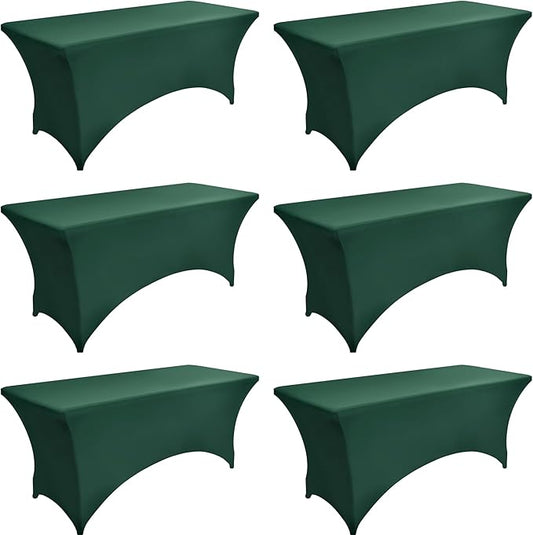 6-Pack 6ft Spandex Table Covers for Rectangle Standard Folding Tables - Wrinkle Resistant Stretch Tablecloths - Ultimate Fitted Table Protector for Parties, Trade Shows, Wedding