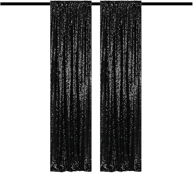 Black Sequin Backdrop Curtains Glitter Drapes 2FTx8FT 2 Panels for Wedding Birthday Party Decorations Bridal Baby Shower Party Supplies Sparkly Photography Background