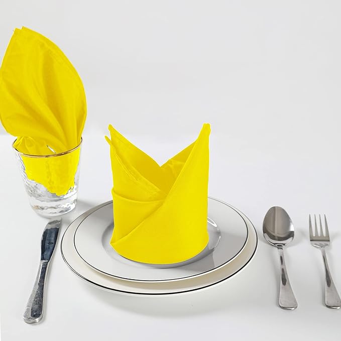 Cloth Napkins 17x17 inch Washable Polyester Dinner Napkins Soft Table Napkins for Wedding Party Dining Banquet(Yellow,100PCS)