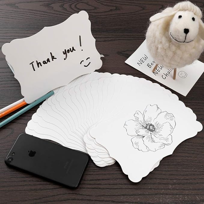 50 Pack Blank Kraft Cards Cardstock Thick Paper Brown Greeting Cards for DIY Gift Card Menus, Baby Shower and Wedding Invitations (White, 4x6IN)
