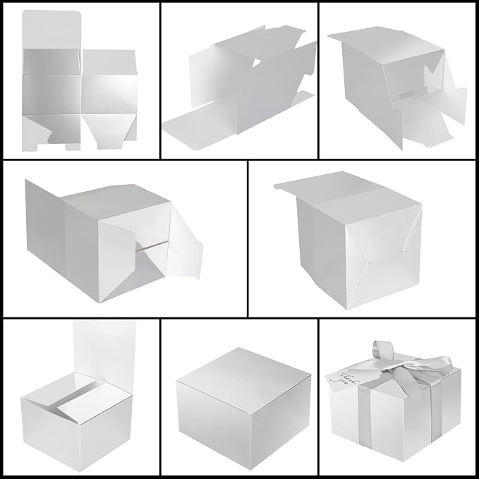 COTOPHER Small Gift Boxes 10 Pack 6x6x4 inches Silver Gift Boxes with Lids for Gifts, Crafting, Wedding Party Favor, Cupcake Box, Candy, Bridesmaids Proposal Box