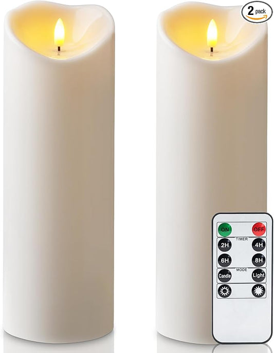 Amagic 4” x 12” Large Waterproof Outdoor Flameless Candles, Battery Operated with Remote Control and Timer, Flickering LED Pillar Candle for Outdoor Patio Yard Porch Decor, Ivory White, Set of 2