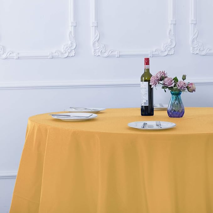 Ascoza 2pack 90 Inch Gold Round Tablecloth in Washable Polyester Fabric for Wedding/Banquet/Restaurant/Parties