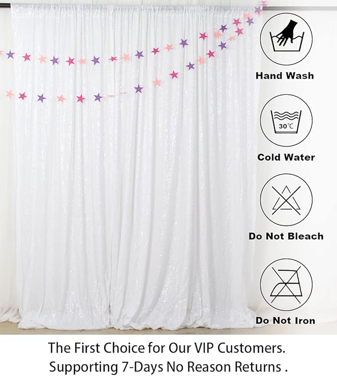 ShinyBeauty Sequin Backdrop 8FTx10FT White Sequin Fabric Backdrop Drapes Sparkle Curtain for Photoshoot Baby Shower Glitter Background for Birthday Party Photography Backdrops
