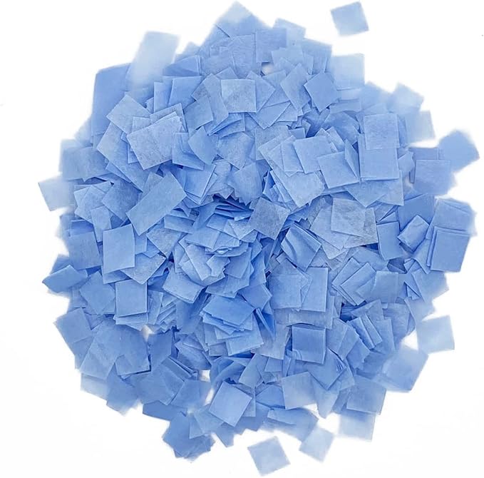 Biodegradable Tissue Confetti Squares, Baby Blue Color – Ultimate Confetti Fluttering Tissue Paper Squares for Confeti Cannon and Launcher Use, Table Decorations, and More (20 Handfuls per Bag, 1 lb)