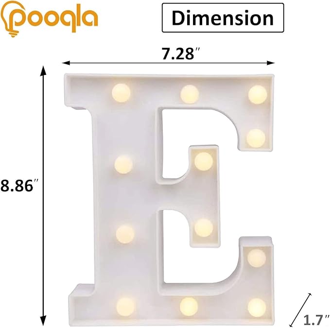 Pooqla LED Marquee Letter Lights, Warm White and Cool White Decorative Lighted Letters, Light Up Alphabet Letters for Boys Girls, Party, Wedding, Bar, Night Light, Birthday Decoration, Letter E