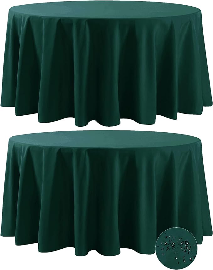 Fokitut 2 Pack Waterproof Round Tablecloth, 120 Inch, Stain Resistant and Wrinkle Polyester Table Cloth, Fabric Table Cover for Kitchen Dining, Wedding, Party, Holiday Dinner-Hunter