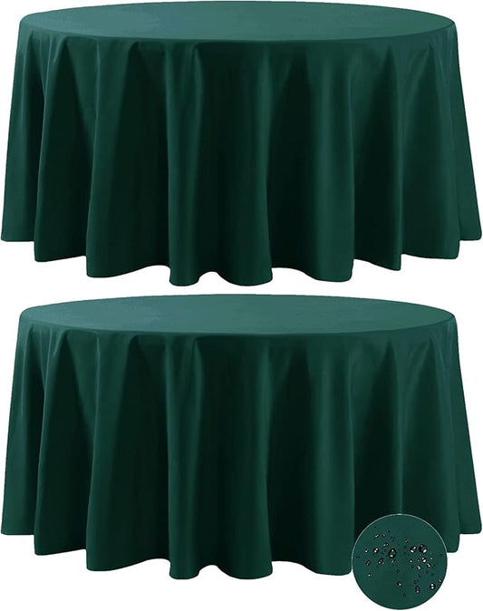 Fokitut 2 Pack Waterproof Round Tablecloth, 108 Inch, Stain Resistant and Wrinkle Polyester Table Cloth, Fabric Table Cover for Kitchen Dining, Wedding, Party, Holiday Dinner-Hunter