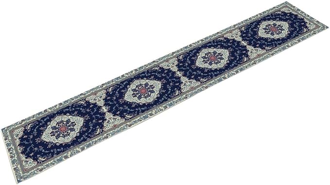 Elegant Palace Boho Blue Table Runner Vintage French Style Farmhouse Geometric Home Farmhouse Kitchen Table Dining Coffee Room Garden Party Wedding Decor 13x36in
