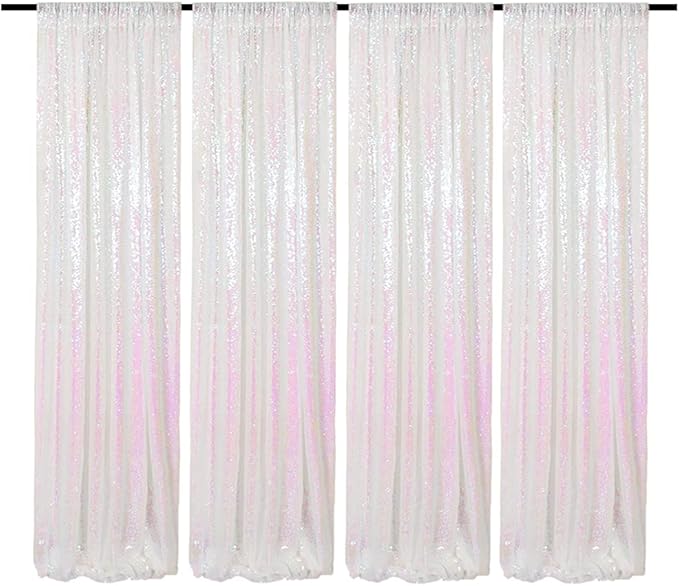 Iridescent Sequin Backdrop Curtains 2FTx8FT 4Panels Sparkly Photography Background Glitter Drapes for Wedding Birthday Party Decorations Bridal Baby Shower