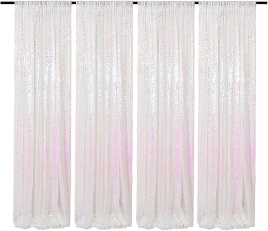 Iridescent Sequin Backdrop Curtains 2FTx8FT 4Panels Sparkly Photography Background Glitter Drapes for Wedding Birthday Party Decorations Bridal Baby Shower
