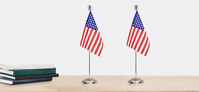 US America USA American Deluxe Desk Flag Set Small Mini Miniature US America USA American Table Desktop Flags,Festival Events Celebration,Office Decoration-2 Pack
