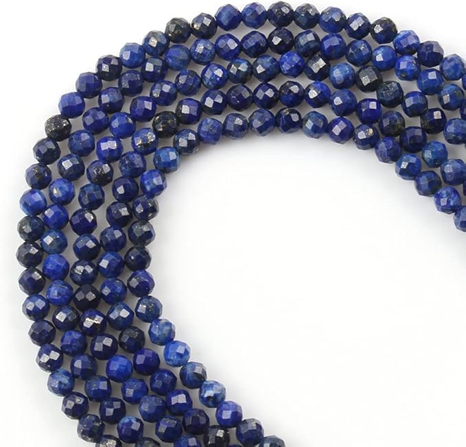 Song Xi 90pcs 4mm Natural Dark Lapis Lazuli Gemstone Beads Faceted Round Loose Stone Beads for Jewelry Making