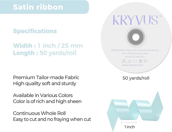 Light Blue Satin Ribbon 1 inch X Continuous 50 Yards, Single Face Polyester Ribbon Perfect for Gift Wrapping, Flower Bouquet, Wedding Decor, Crafts, Bow Making, Sewing and More