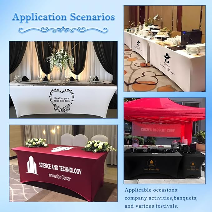 Custom Table Cloth with Business Logo 4FT 5FT 6 FT 8 FT Spandex Customized Table Cover Stretch for Tradeshow Events Birthday Wedding Anniversary Mantel Personalized Table Cloth (4FT)