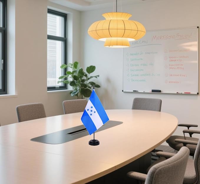 Honduras Desk Flag 12" Solid Pole Deluxe Set Hondurans Flags Banner Mini Small Honduras Office Table Flags with Black Stand Base Desktop Decorations(2Pack)