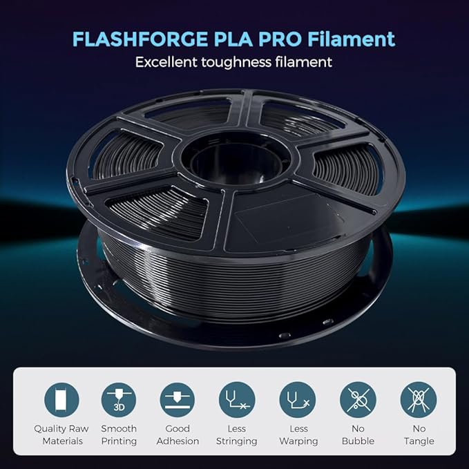 FLASHFORGE 3D Printer Filament, PLA PRO Filament 1.75mm, 1KG Spool (2.2lbs), Dimensional Accuracy +/- 0.02mm for FDM 3D Printers, Better Tenacity & No Knotting (Black)