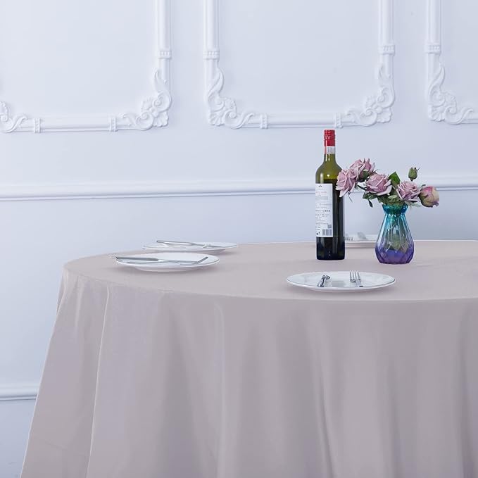 Ascoza 2pack 120 Inch Silver Round Tablecloth in Washable Polyester Fabric for Wedding/Banquet/Restaurant/Parties