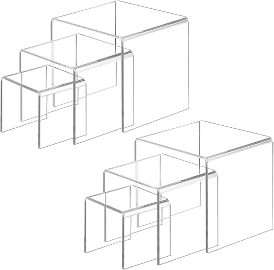 Fixwal 2 Set Acrylic Display Risers Cupcake Stands Clear Dessert Table Display Set, Display Shelf for Funko POP Figures-3"x4"x5"
