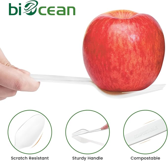 Extra Heavyduty Compostable Forks [500 Count,7In] Disposable Cutlery No Plastic Forks Large Biodegradable Utensils Eco Friendly Silverware for Party,BBQ,Daily Use [With Tote]