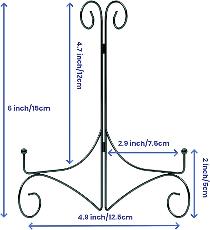 Plate Stand for Display with Hinged Folding Design, 6 Inch Picture Stands for Tables, Small Easels for Displaying Book, Art Piece, Photo and Platter, 6’’ Black