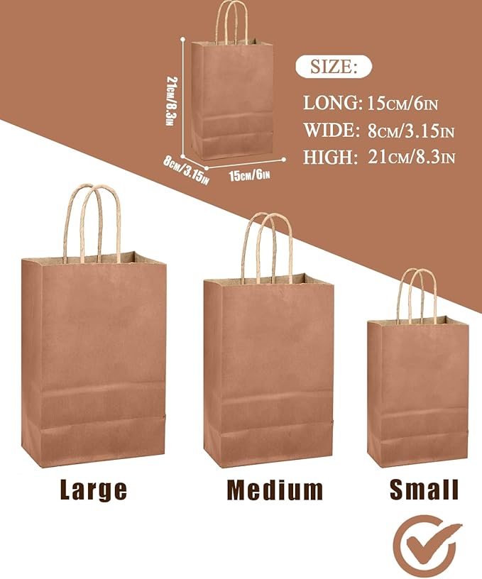 qiqee Apricot Gift Bag with Handles Bulk 24Pcs Paper Bags -8.3"x6"x3. 15" Party Favor Bags - Solid Color