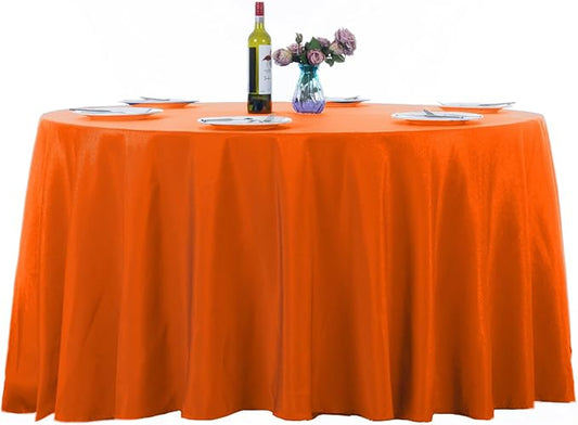 Ascoza 2pack 132 Inch Orange Round Tablecloth in Washable Polyester Fabric for Wedding/Banquet/Restaurant/Parties