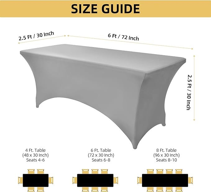 114 10-Pack 6ft Spandex Table Covers for Rectangle Standard Folding Tables - Wrinkle Resistant Stretch Tablecloths - Ultimate Fitted Table Protector for Parties, Banquet, and Wedding