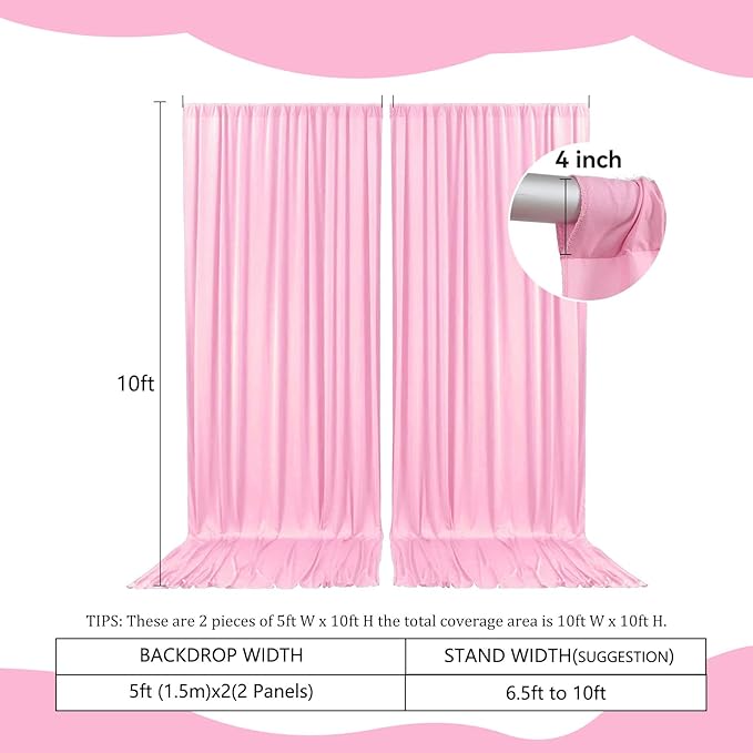 2 Panels Rose Pink Backdrop Curtain, 10 x 10 Feet Background Curtains for Parties, Weddings, Baby Showers, Bachelorette Halloween, Christmas Birthday Party Photoshoot Backdrop Curtains Decorations