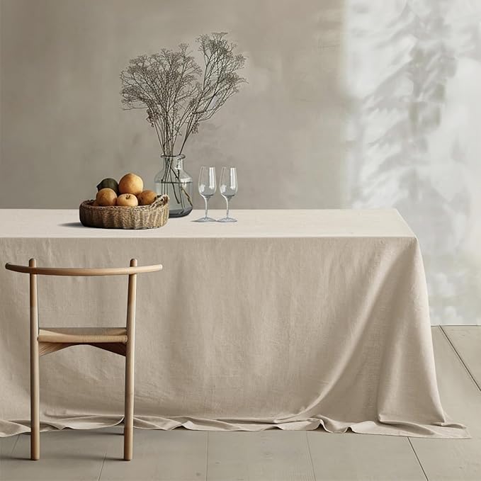 MIULEE Natural Linen Cotton Blend Tablecloth Rectangle, Luxury Waterproof Stain Resistant Durable Farmhouse Oblong Table Cloth for Dining Party Christmas Weddings Birthday, 52 x 70 inch, Ivory Cream