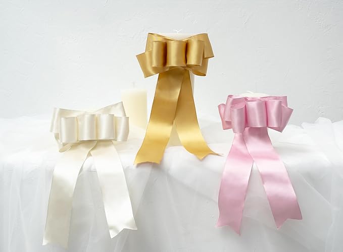 Gold Satin Ribbon Double-Faced Wired Ribbons for Gift Wrapping Flower Bouquet Bows Wedding Invitation Christmas Decor Crafts 2-1/2 Inch 10 Yards