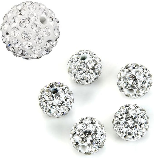 100pcs Adabele Grade A Suncatcher Crystal Rhinestone Pave Loose Beads 10mm Clear White Polymer Clay Disco Ball Spacers Compatible with Shamballa All Craft Jewelry Making DB10-1