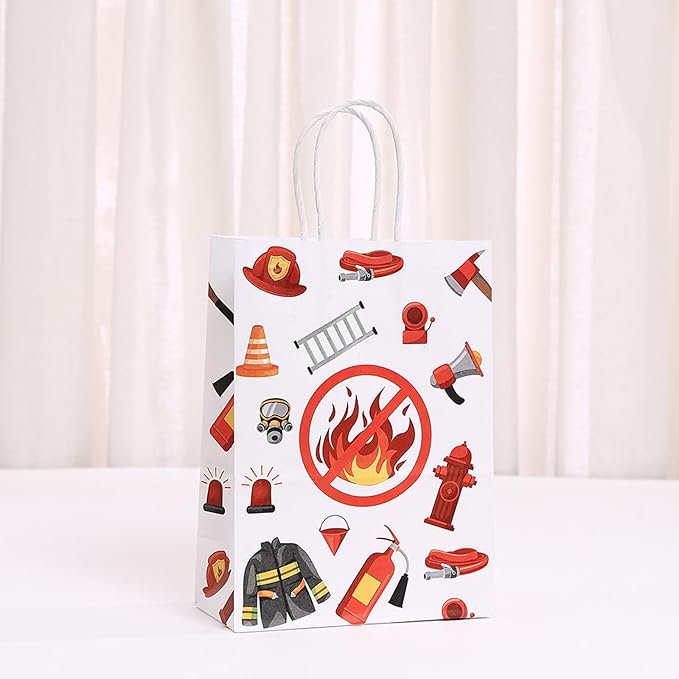 piqiya Fire Truck Party Favor Bags,24pcs Firetruck Gift Treat Goodie Bag for Fire Safety Awareness Events,Firefighter Candy Treat Paper Bag, Gift Bags for Fireman Birthday Party Rescue