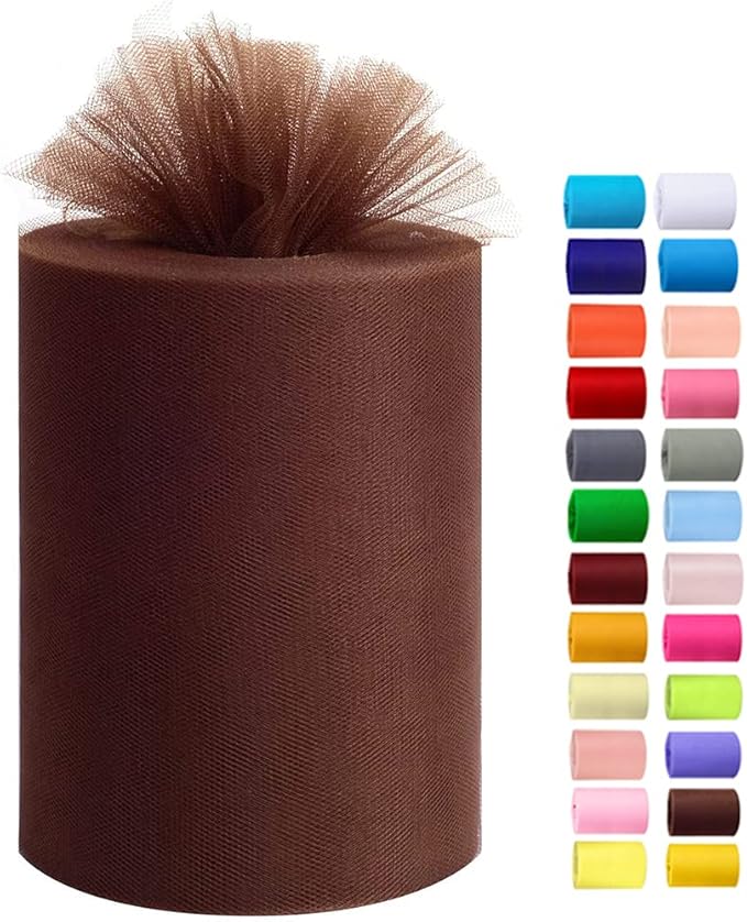 Tulle Rolls 6” by 100 Yards (300 feet) Tulle Roll Spool Fabric for DIY Tutu Skirts Wedding Baby Shower Crafts Decorations Party Supplies (Brown)