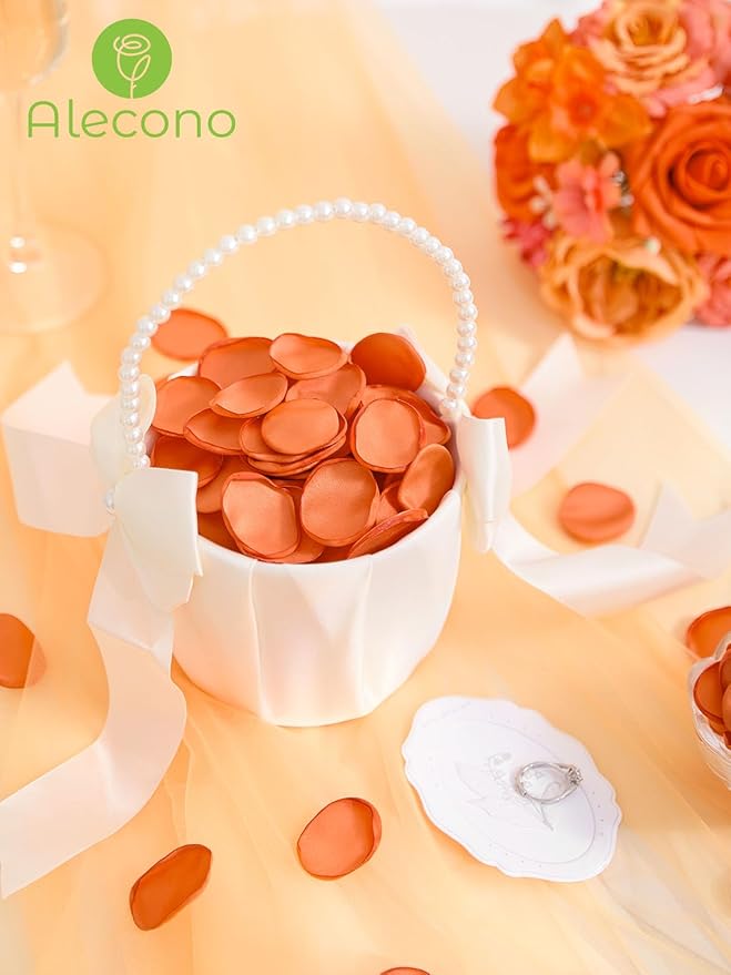 Alecono 600Pcs Silk Rose Petals, Faux Orange Flower Petals for Wedding Proposal Flower Girl Basket, Petals Bulk for Dinner Table Centerpieces Party Romantic Night Decoration
