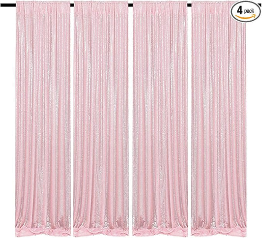 Pink Sequin Curtains 2FTx8FT 4 Panels Pink Sequin Backdrop Curtain for Parties Glitter Backdrop Photo Background for Wedding Baby Shower