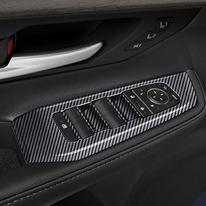 4pcs Carbon Fiber Style Front Rear Doors Window Glass Lift Switch Panel Cover Decorative Sticker Protection Car Interior Accessories for 2024-2025 Toyota Grand Highlander KT18