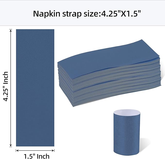 Germiwipe Paper Napkin Band Box of 500,Napkin Rings Self Adhesive,Silverware Wraps Bands (Navy Blue-500 pcs)