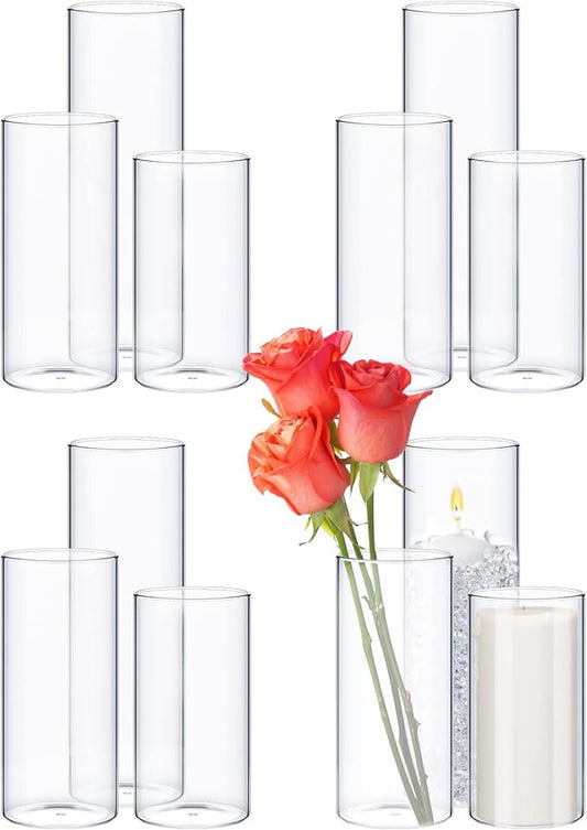 12 Pcs Thin Glass Cylinder Vases 2.5''/3.3'' Diameter 2mm Wall Thickness Clear Flowers Vase Hurricane Floating Candles Holders for Table Centerpieces Wedding Decor (2.5'' X 5'',6'',8'')
