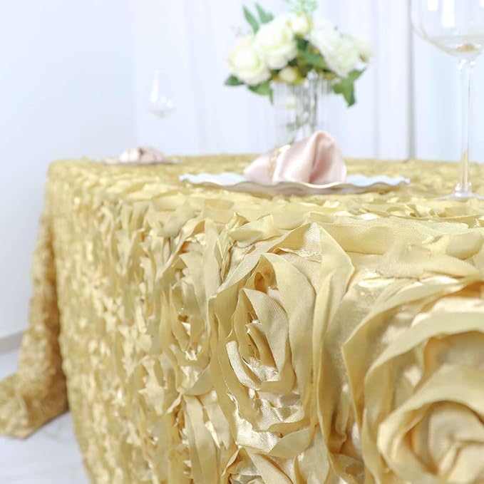 Efavormart 90"x132" Wholesale Rectangle Table Cover Champagne Grandiose Rosette 3D Satin Tablecloth for Wedding Party Event
