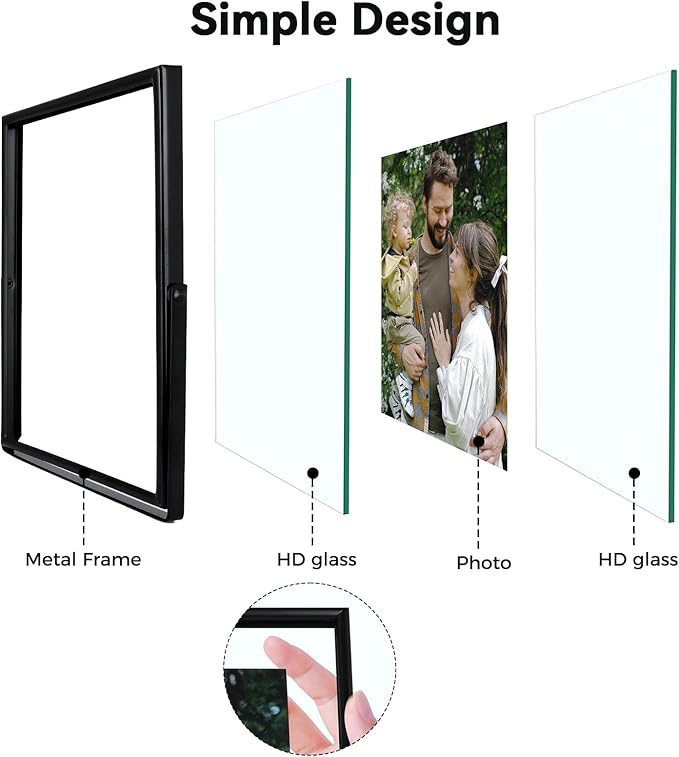 Black Floating Frame, 10"x12", Vertical, For Picture 9x11, 8.5x11, 8x10, 7x9, Tabletop Shelf Photo Frames, Classy Gift For Thanksgiving, Wedding, or Birthday