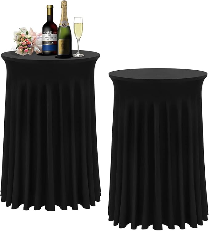 Cocktail Table Covers - 2 Pack 32"x 43" Black Cocktail Table Tablecloth with Natural Wavy Round Skirt for Bar Wedding Party Banquet