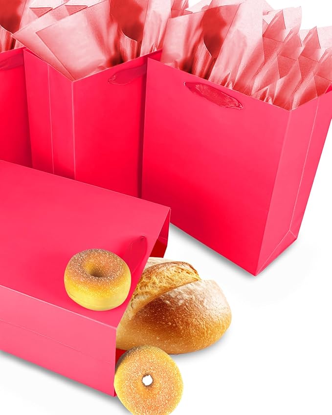 Gcardist Wine Red Gift Bags with Tissue Paper for Wedding, Birthday, Party Supplies-7.9"x4.3"x9.6" Medium Size Cardboard Gift Bags（5pcs Bags +10pcs Tissue Paper ）