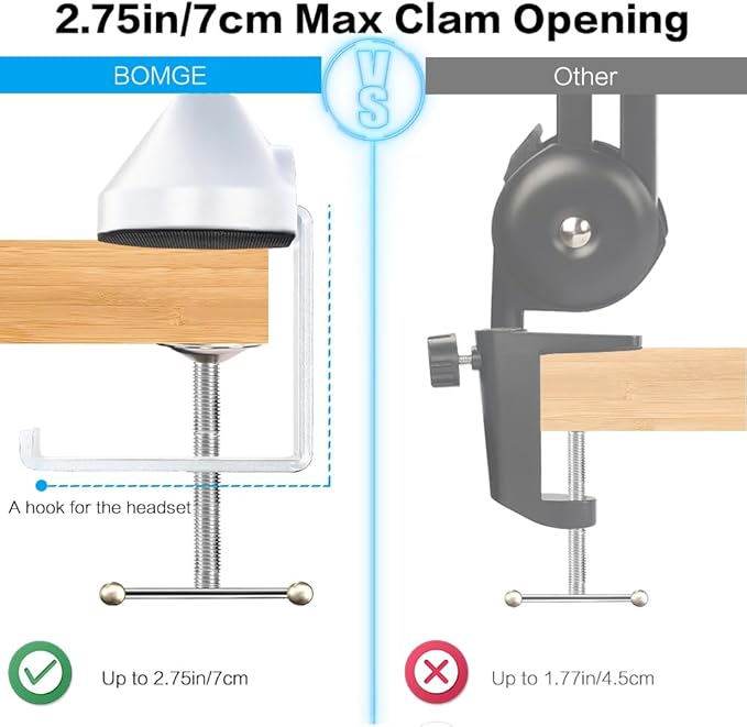 BOMGE Microphone Boom Arm Mic Stand Adjustable Clip Studio Suspension Scissor Arm Mount for Blue Snowball, ICE, Blue Yeti,Radio Broadcasting and Game (white)