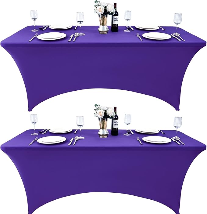 2-Pack 6ft Spandex Table Covers for Rectangle Standard Folding Tables - Wrinkle Resistant Stretch Tablecloths - Ultimate Fitted Table Protector for Parties, Trade Shows, Banquet