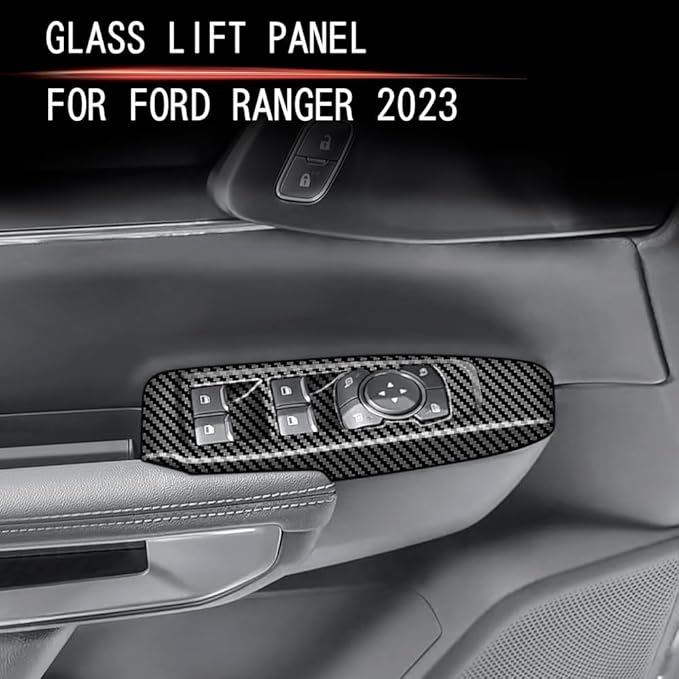 4pcs Carbon Fiber Style Front Rear Doors Window Glass Lift Switch Panel Cover Decorative Sticker Protection Car Interior Accessories for 2023 2024 2025 Ford Ranger KT14