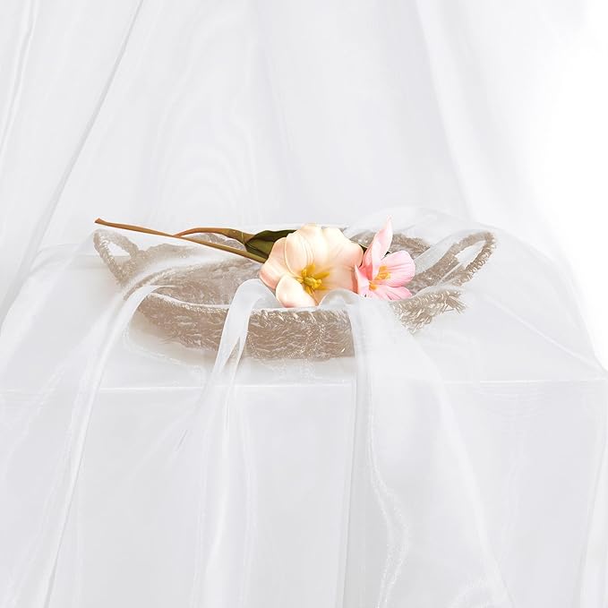 P Pothuiny Sheer Organza Fabric by The Yard, 3 Yards x 60 Inch Wide Bridal White Organza Tulle Fabric Roll Shiny Gauze Fashion Dress Sewing Craft for Wedding Party Decorations Backdrop